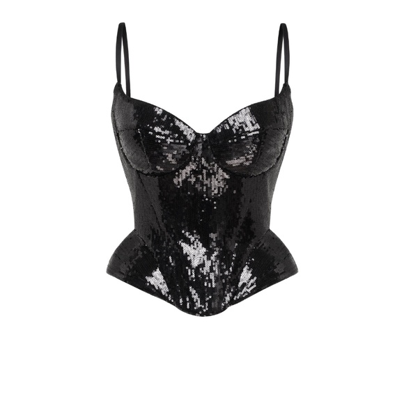 Milla Sensational spaghetti straps sequined black corset, Midnight Walk - Picture 2 of 5